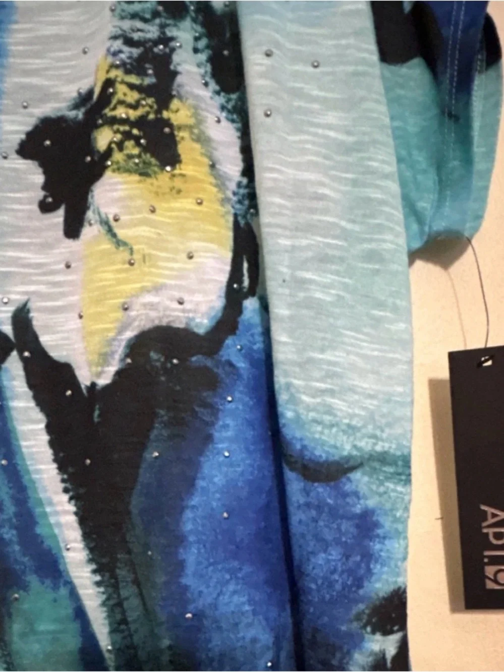 Apt. 9 Women's Teal and Blue Abstract Short Sleeve Top - Picture 3 of 5
